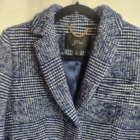 J.Crew Classic Preppy Winter Wool Blend Tailored Topcoat Navy Blue Plaid 2 - Picture 9 of 16